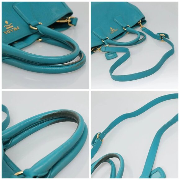 PRADA Hand Bag Leather 2way Green Gold Auth 139193 - Picture 16 of 16